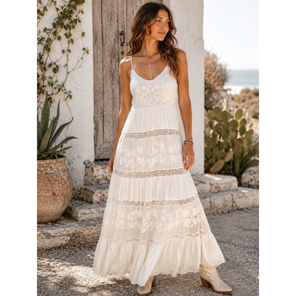 ANTHROPOLOGIE LOVE THE LABEL Aurora Beaded Maxi Dress Size Small